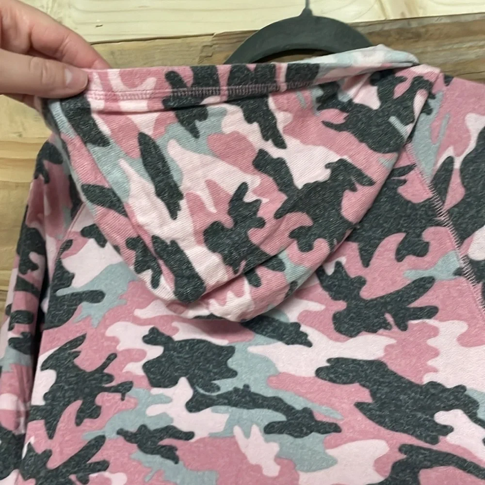 Justice size 10 pink and gray camo hoodie with front pocket
